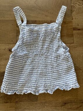 Zara Smocked Striped Tank Top in Light Blue and White size 10
